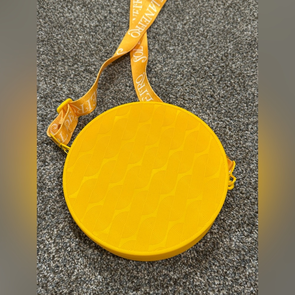 Sol de Janeiro Vibrant Round Mustard Yellow Rubber Crossbody Bag (8”x8”) unique - Picture 6 of 13